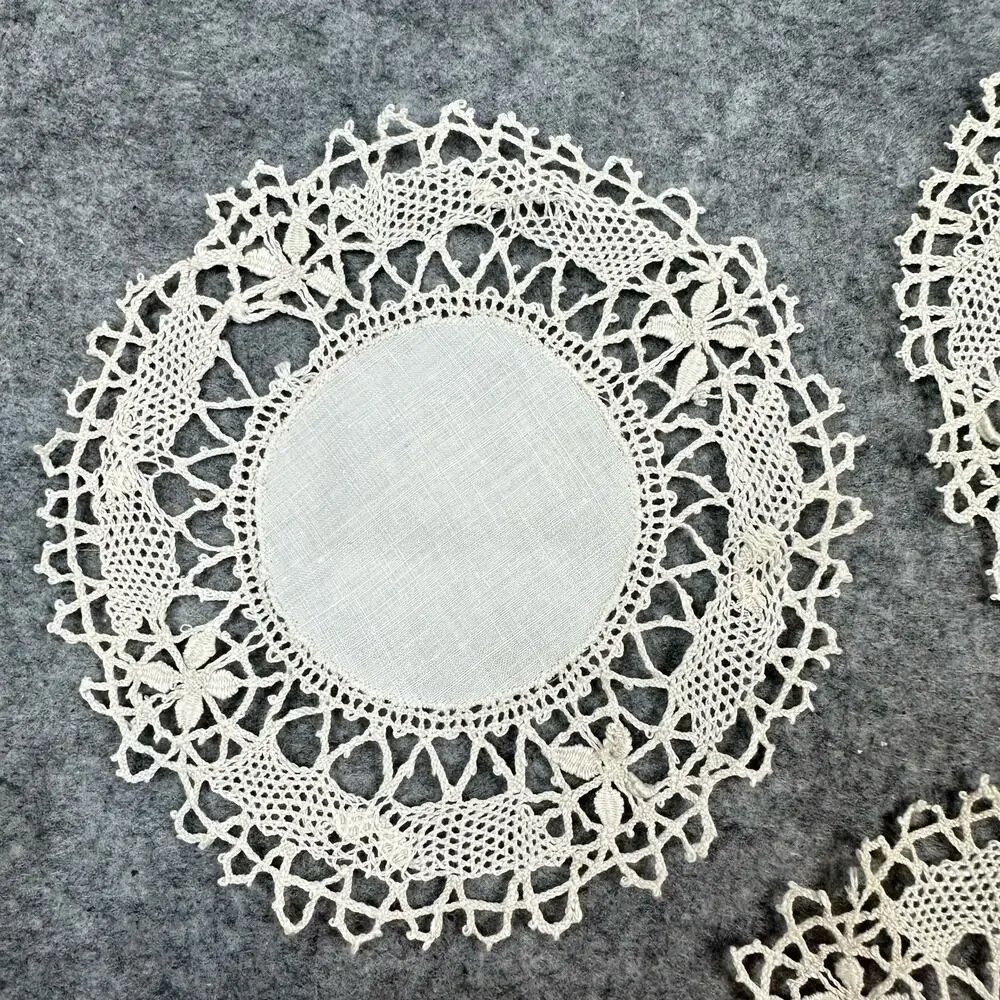 Set of 3 Matching Hand Crocheted Doilies Doily Coasters Vintage Antique Lace